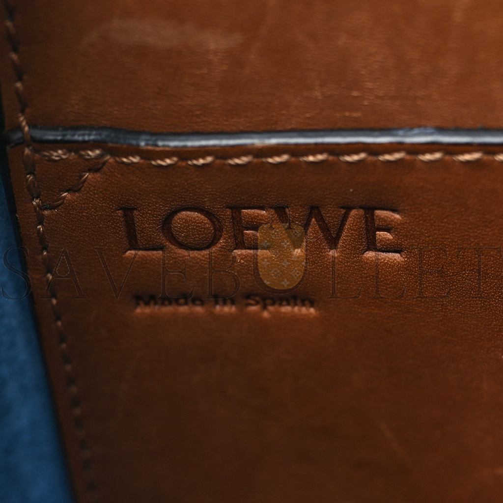 l*ew* calfskin double handle square tote camel capri blue (22*21*10cm)