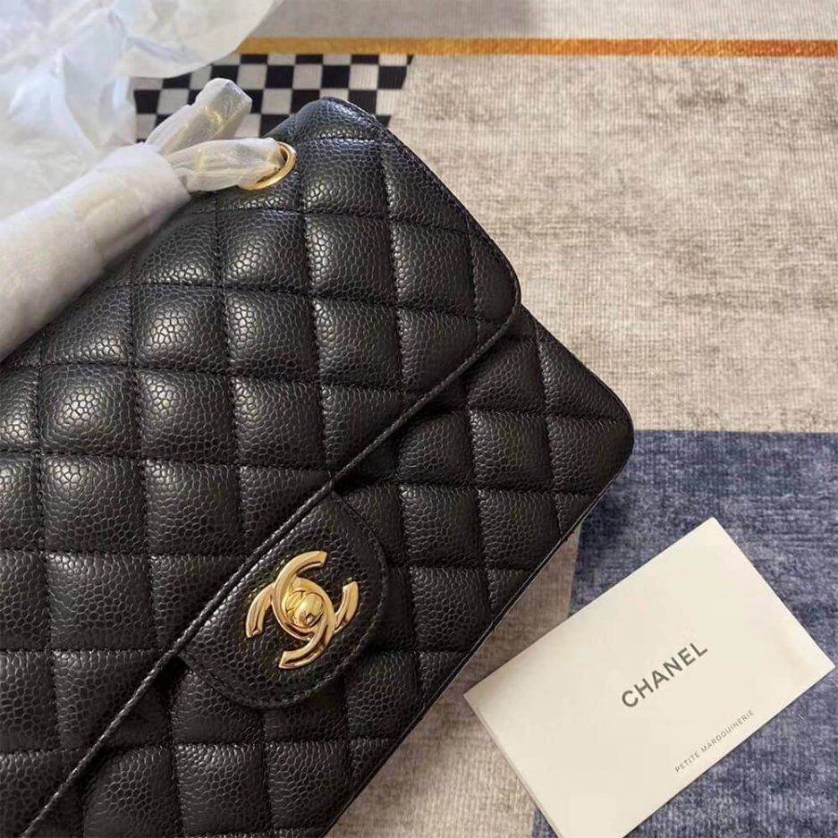 Ch*el classic flap medium black lambskin leather gold hardware (25.5*15.5*6.5cm)