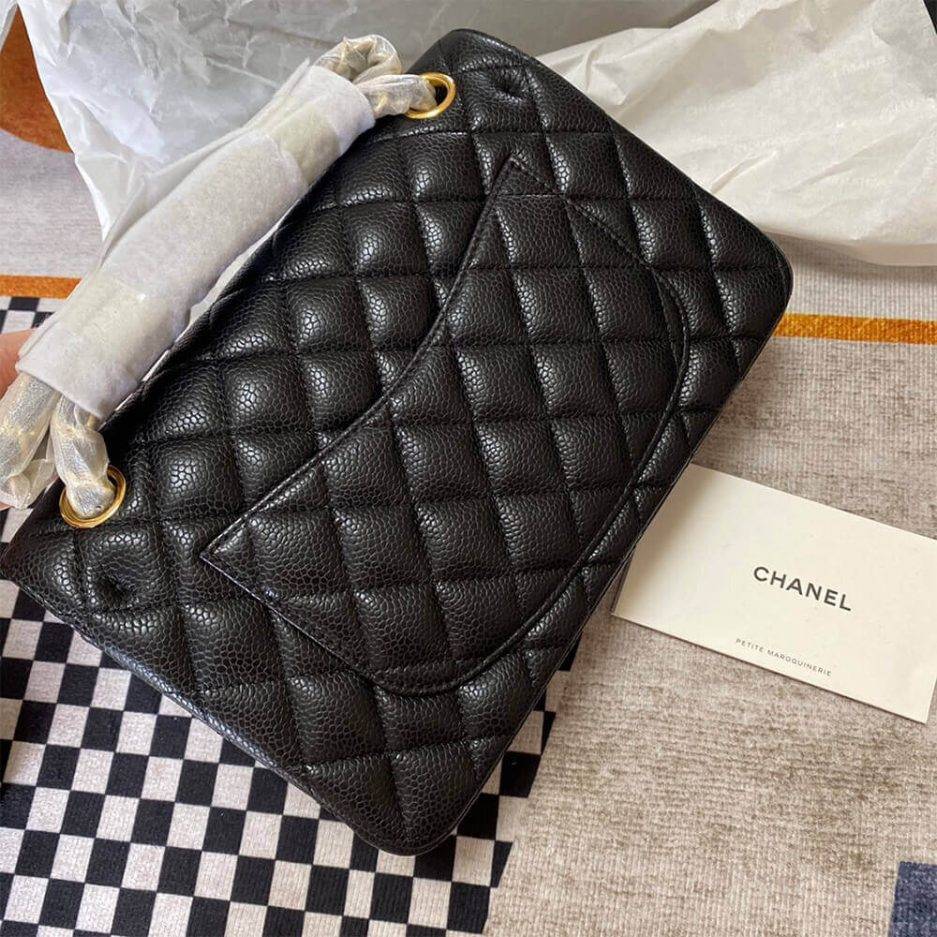 Ch*el classic flap medium black lambskin leather gold hardware (25.5*15.5*6.5cm)