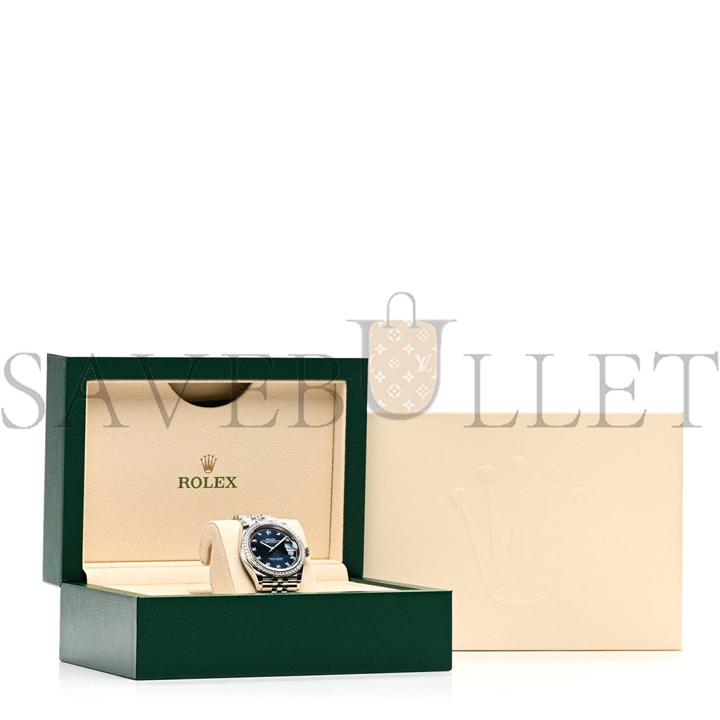 r*l*x stainless steel 18k white gold Di*m*nd bezel 36mm oyster perpetual datejust watch blue 126284rbr