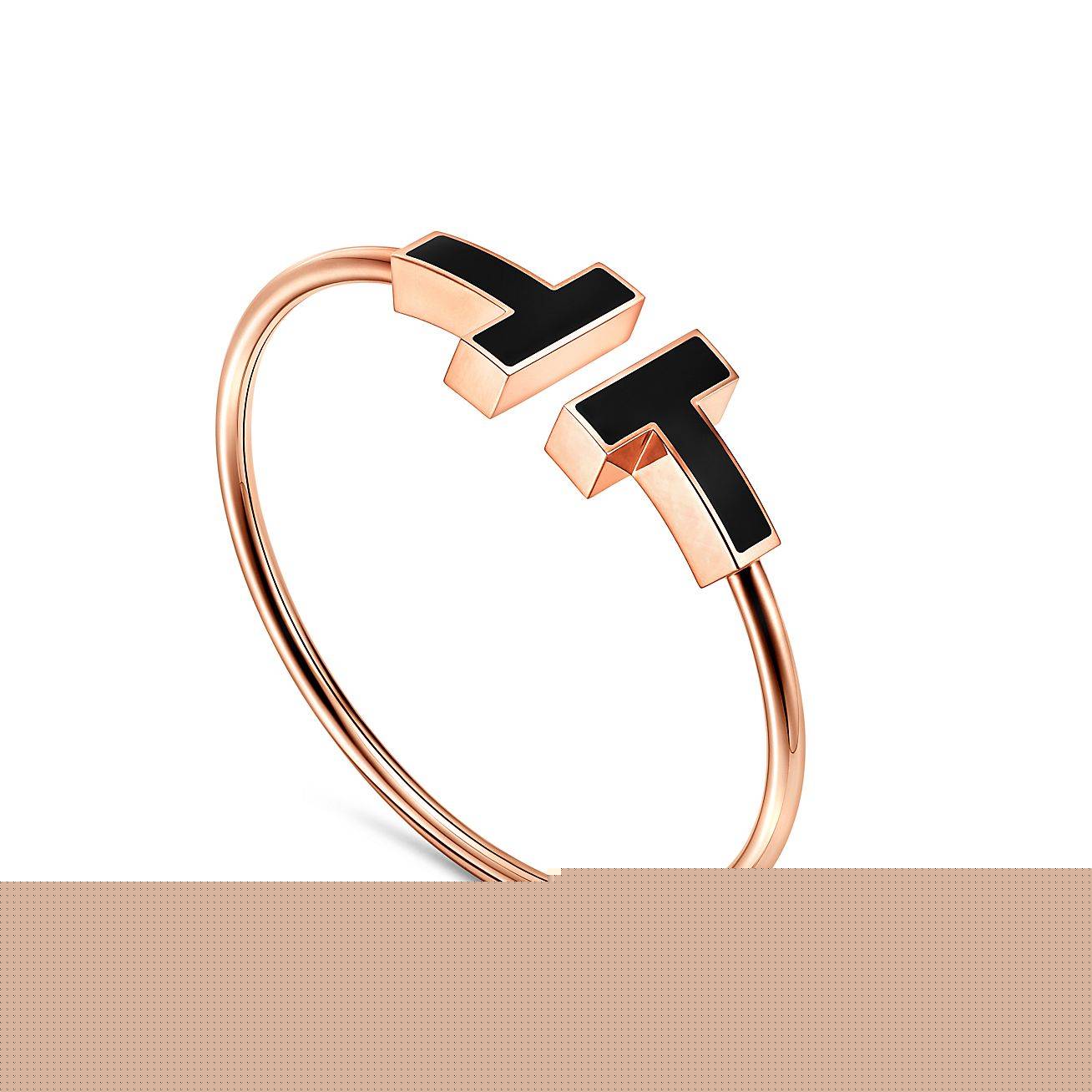 T*f*ny t wide black onyx wire bracelet in 18k rose gold
