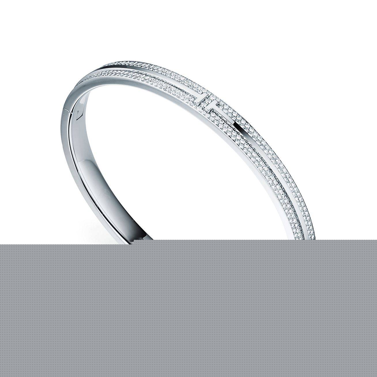 T*f*ny t pavé diamond hinged bangle in 18k white gold