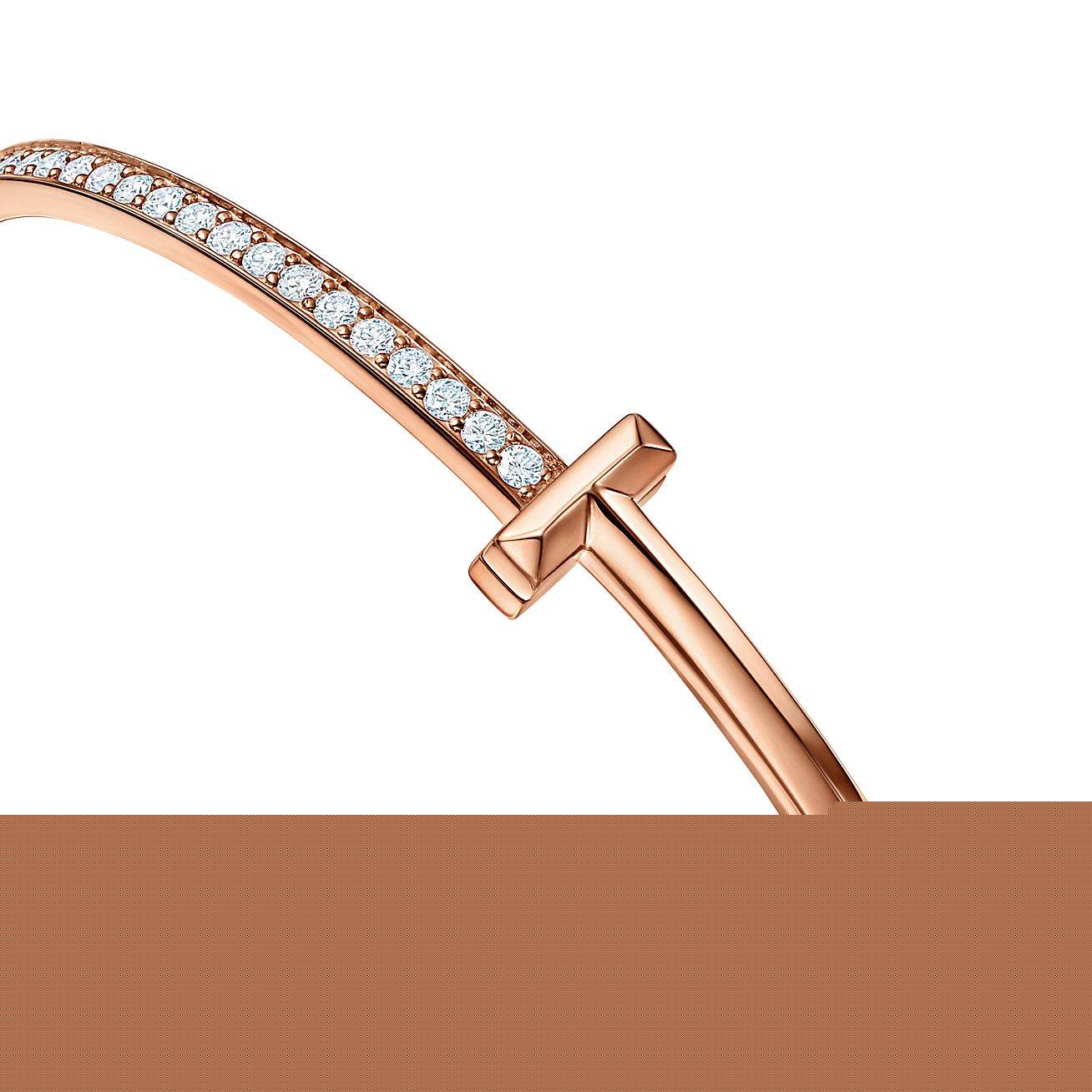 T*f*ny t t1 hinged bangle in rose gold with diamonds, narrow