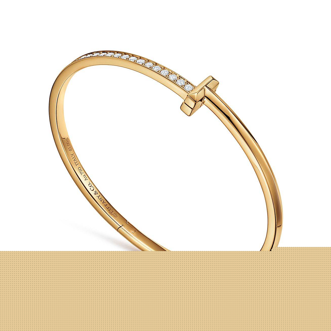 T*f*ny t t1 narrow diamond hinged bangle in 18k gold