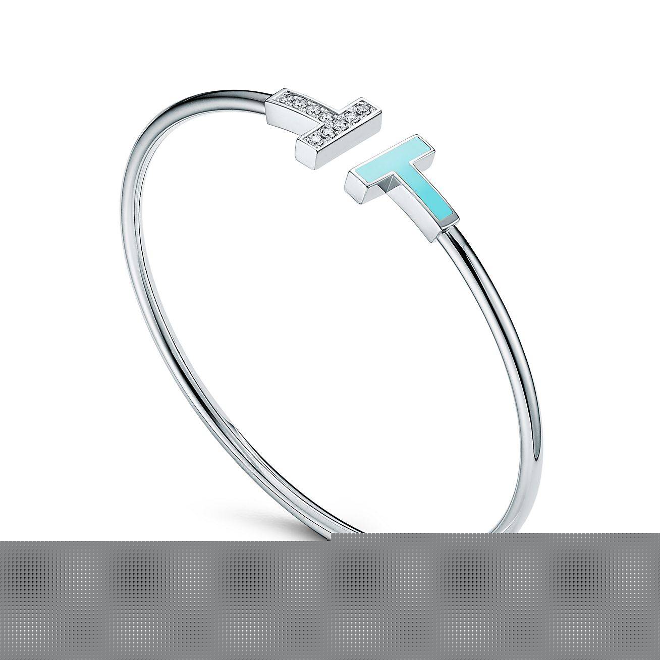 T*f*ny t diamond and turquoise wire bracelet in 18k white gold