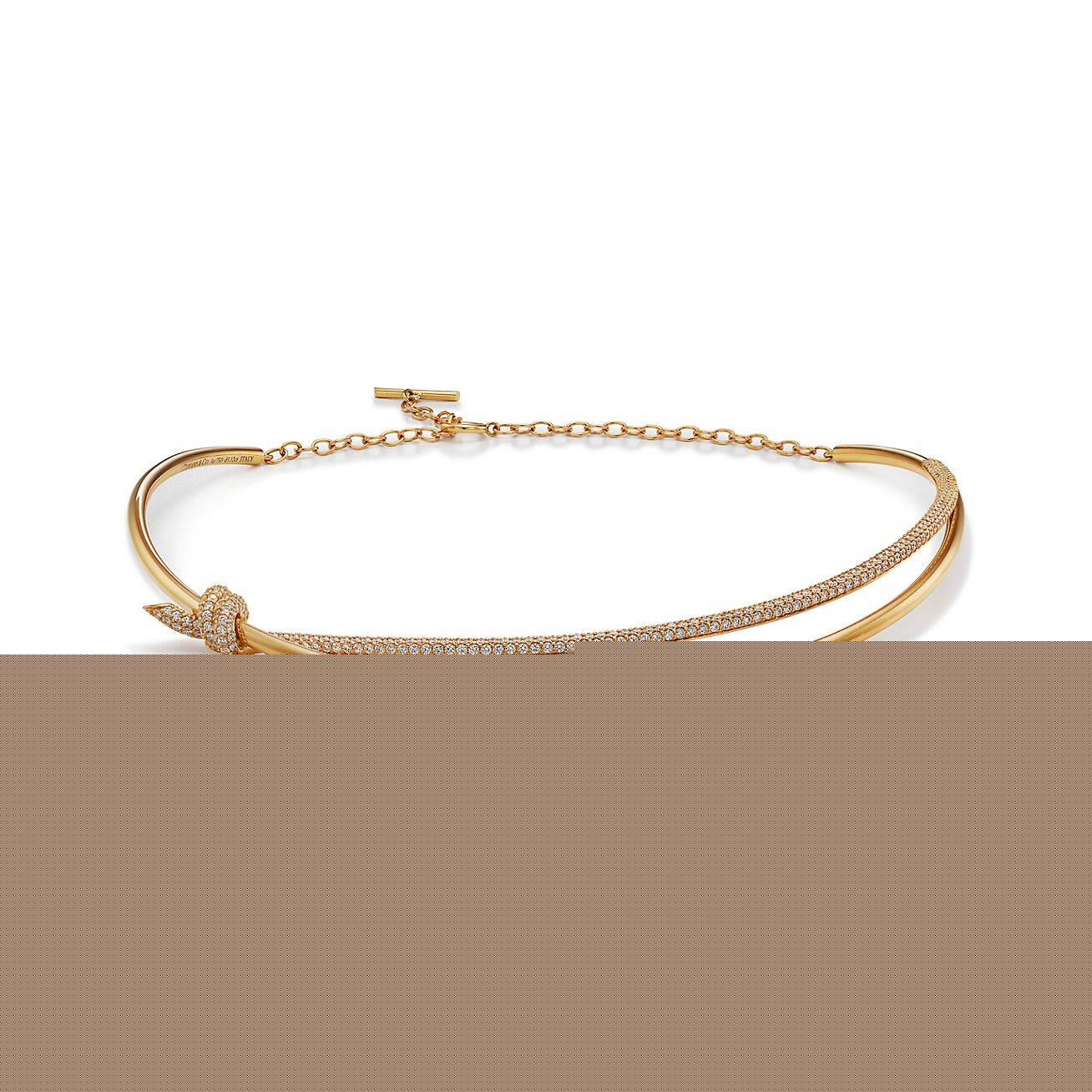 T*f*ny knot double row necklace in rose gold with diamonds