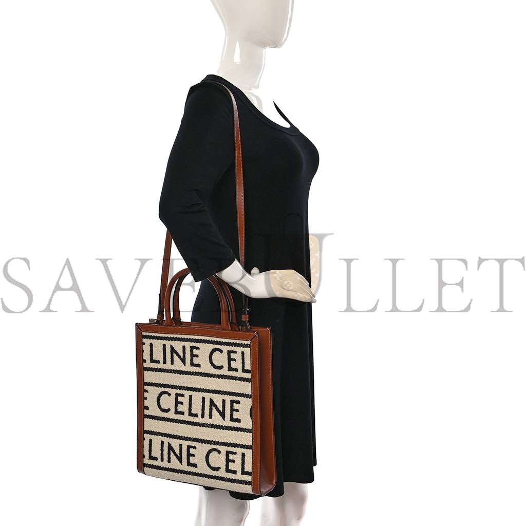 Ce**e all over textile calfskin small vertical cabas natural tan black (32*29*8cm)