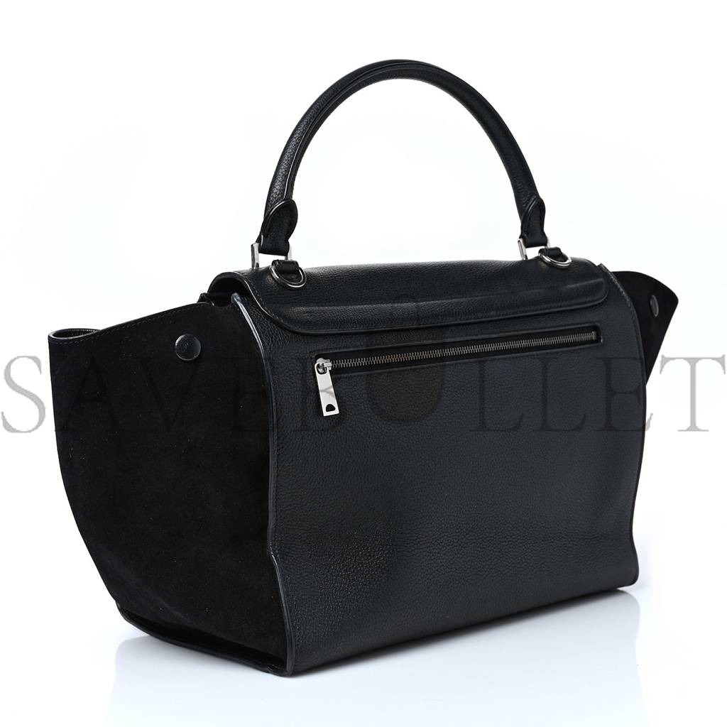 Ce**e drummed calfskin suede medium trapeze black (30*22*18cm)