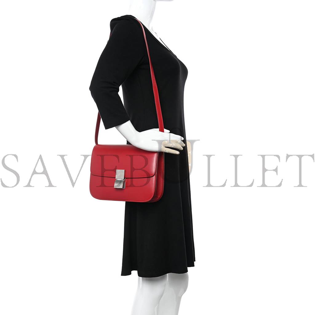 Ce1i*e box calfskin medium classic box flap bag red (23*18*6cm)