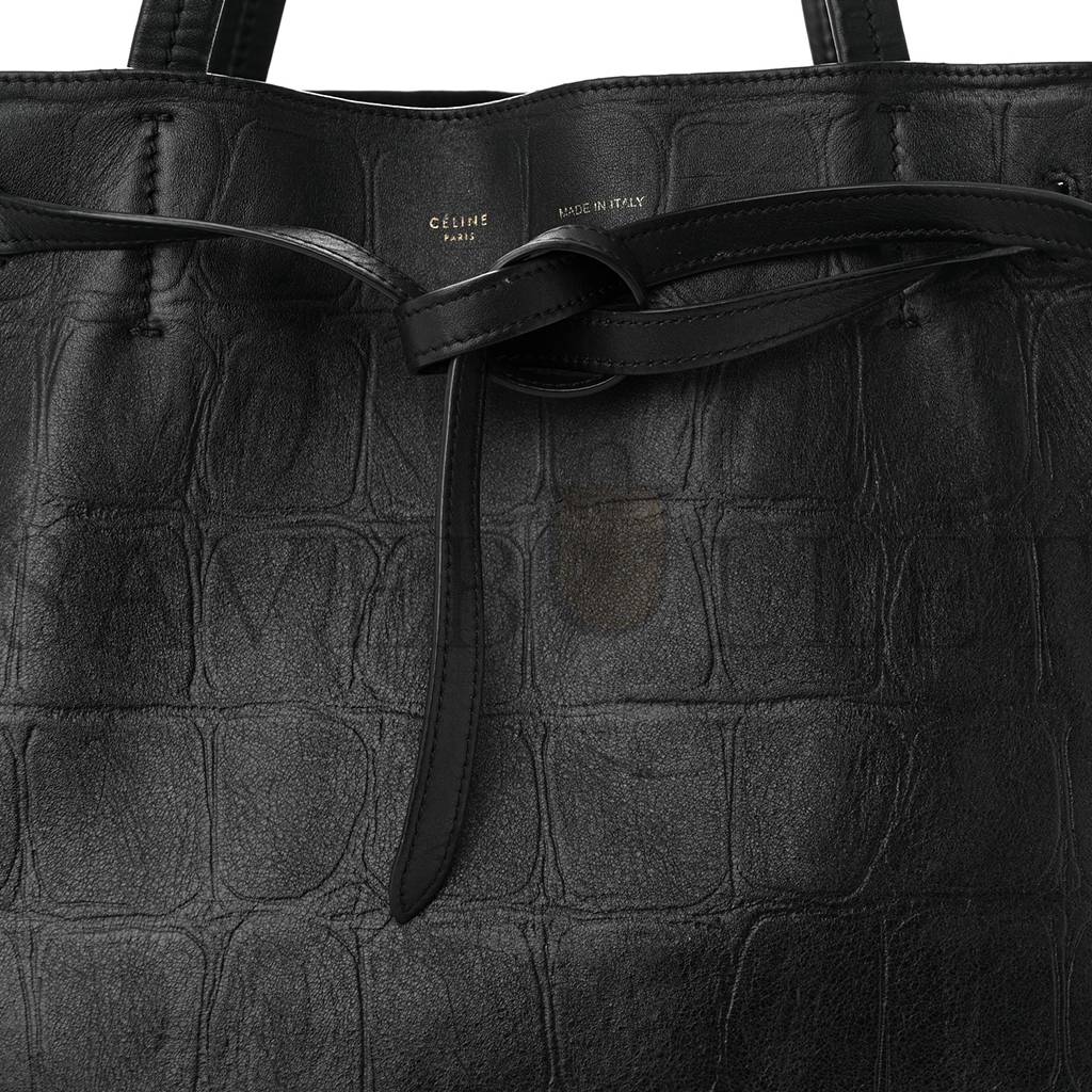 ce**e crocodile embossed calfskin medium belt cabas phanT0m black (34*28*20cm)