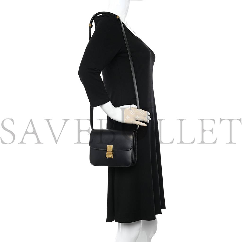 Ce**e box calfskin teen classic box flap bag black (18*15*6cm)