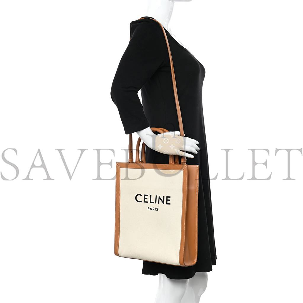 Ce**e canvas calfskin logo print small vertical cabas natural tan (33*28*8cm)