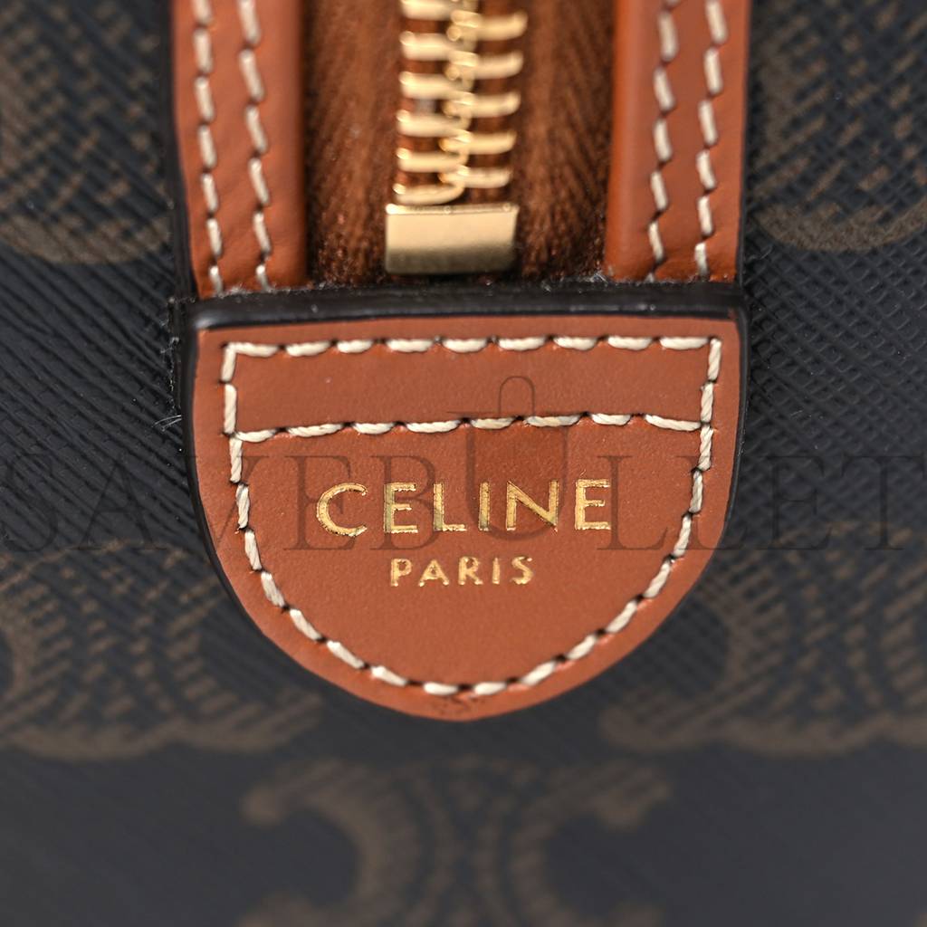Ce**e triomphe canvas calfskin small boston bag tan (20*15*11cm)