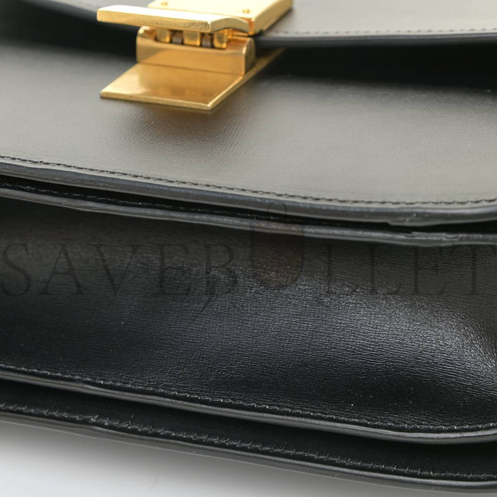 Ce1i*e box calfskin medium classic box flap bag black (23*18*7cm)