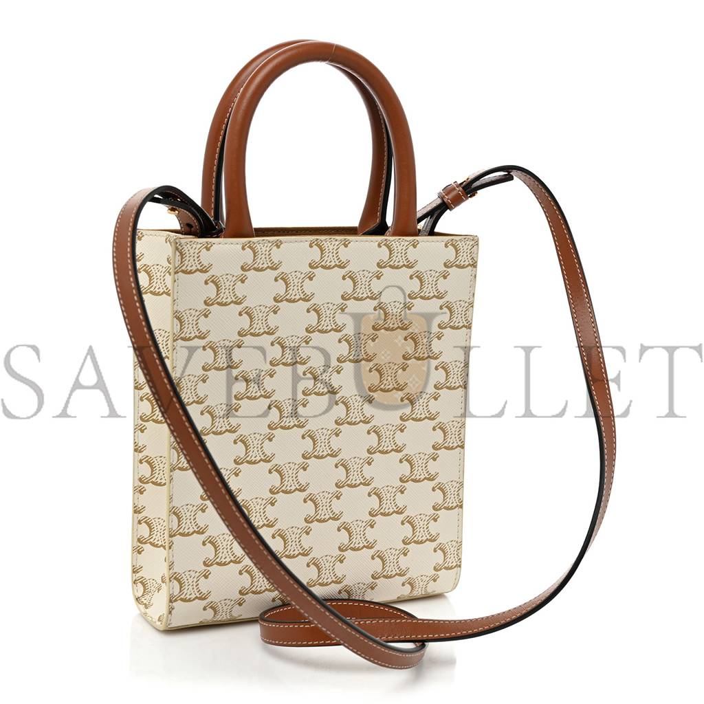 Ce**e triomphe canvas calfskin mini vertical cabas white (23*15*15cm)
