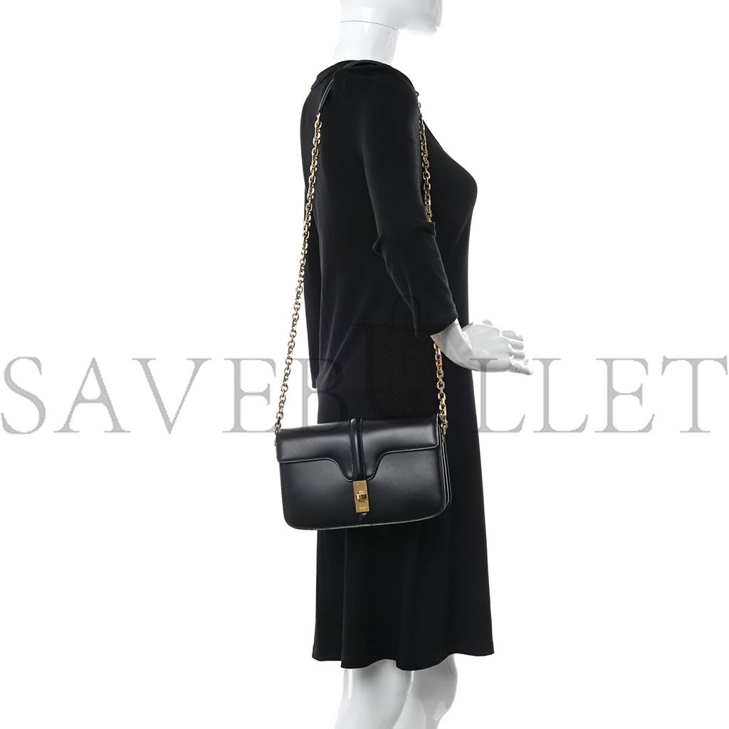 Ce**e satinated calfskin 16 chain bag black (23*14*7cm)