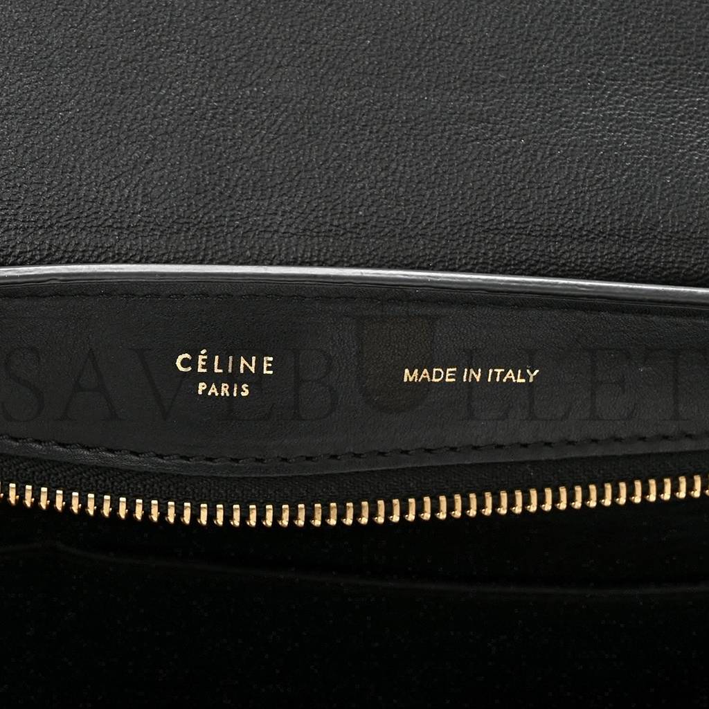 Ce**e crocodile embossed calfskin suede medium trapeze black (30*25*18cm)