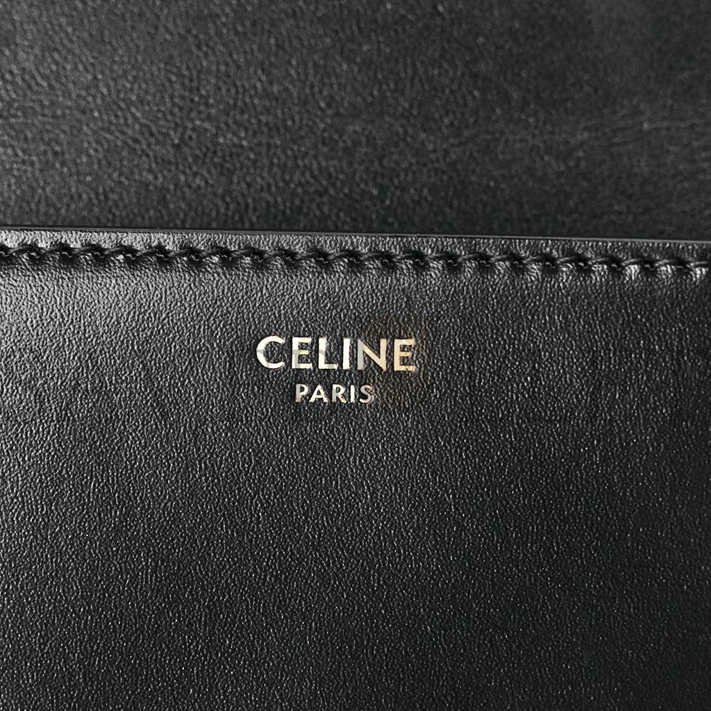 Ce**e shiny calfskin cuir triomphe chain shoulder bag black (20*11*4cm)