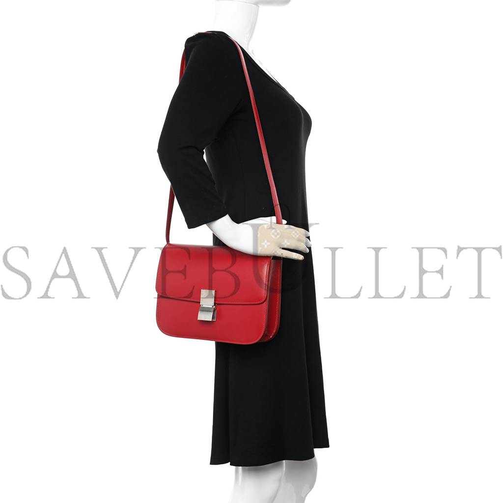 Ce**e box calfskin medium classic box flap bag red (23*18*6cm)