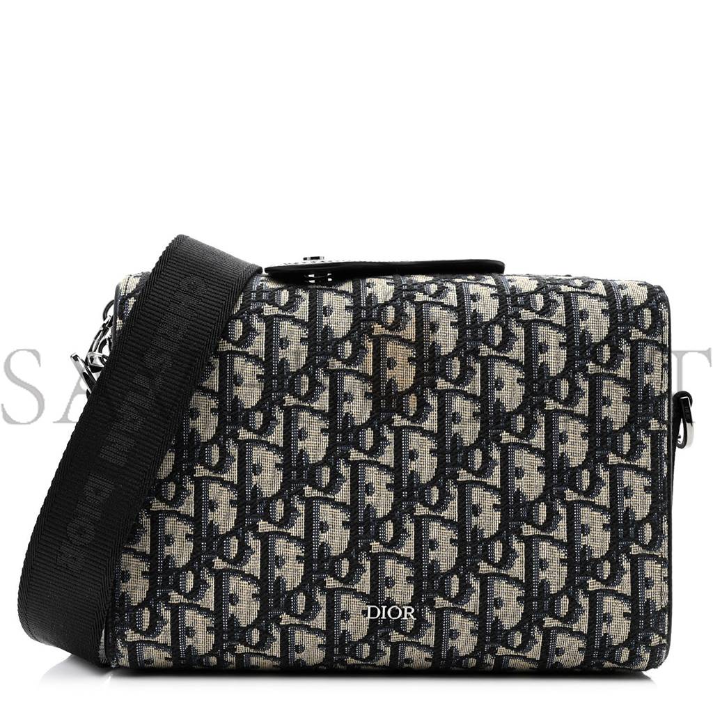 D*or oblique jacquard grained calfskin lingot pouch beige black (22*17*5.7cm)