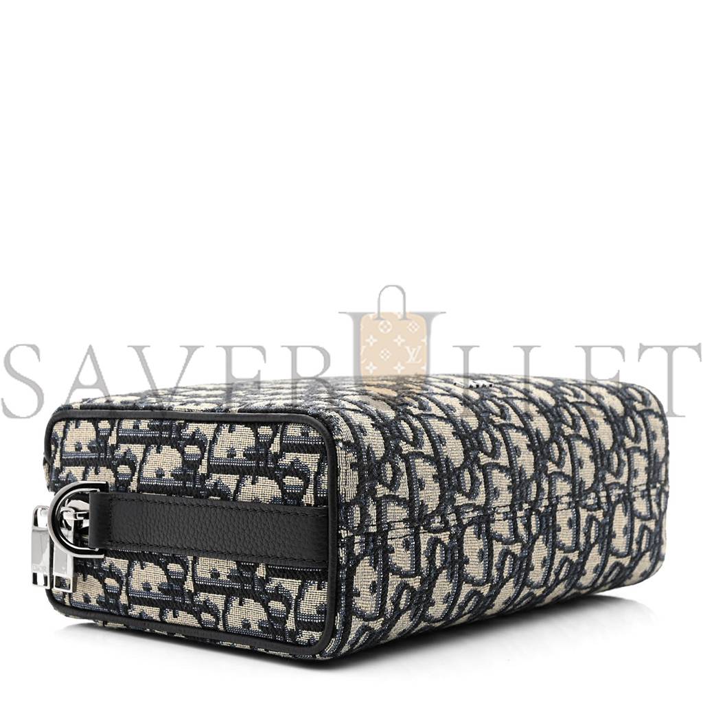 D*or oblique jacquard grained calfskin lingot pouch beige black (22*17*5.7cm)